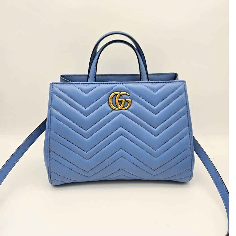 Authentic Gucci GG Marmont Blue Leather #4350M - Picture 1 of 10